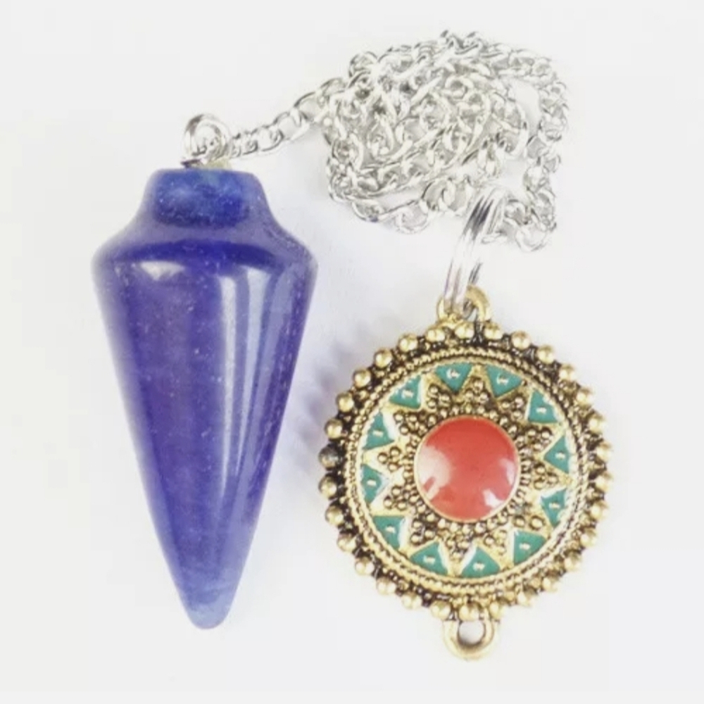 New Blue Cherry Quartz Pendulum and Gold Flower Pendant. 